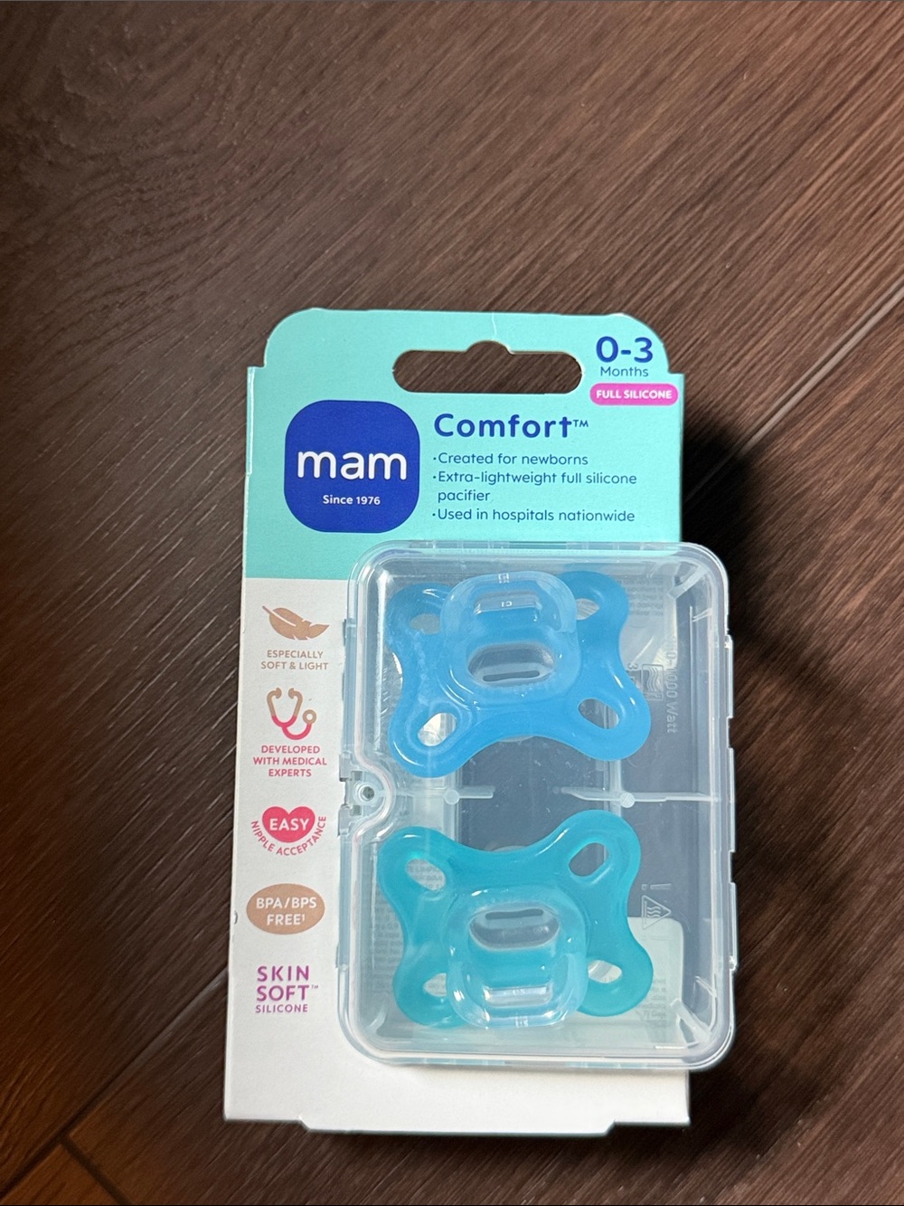 mam Comfort Silicone Pacifiers for Newborns, Blue (0-3 Months)